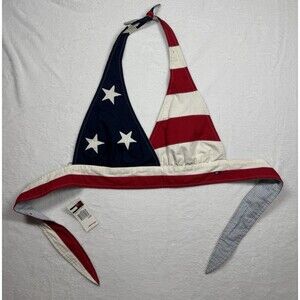Vintage 90s Tommy Hilfiger American Flag Halter Top Women's Large Reversible NWT